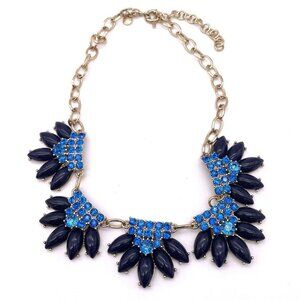 J.Crew Gemstone Crystals Statement Necklace Gold Tone Chain Adjustable 20"